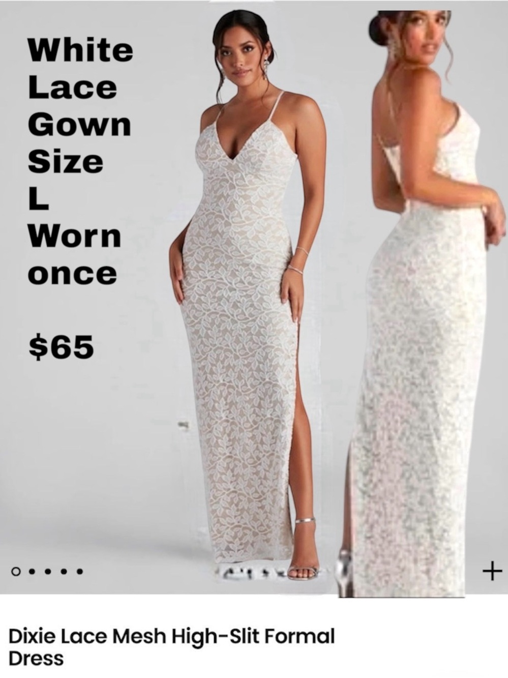 White Lace Mesh High-Slit Formal Dress